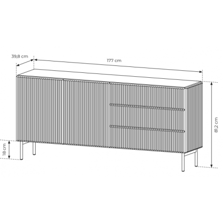 Komoda ryflowana kaszmir z szufladami 177 cm 2-drzwiowa MIGEL
